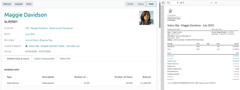 新的工资单会通过电子邮件发送给员工，该电子邮件也会出现在沟通栏中。