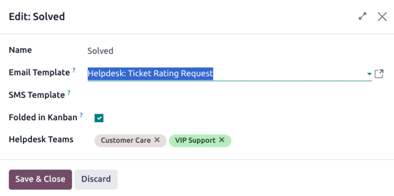 Página de ajustes de etapa