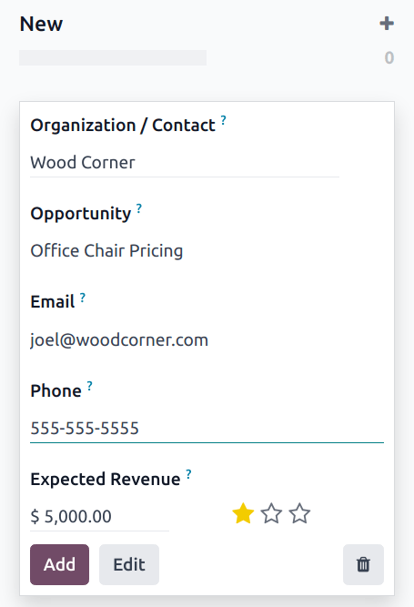El flujo de CRM con una oportunidad recién creada.