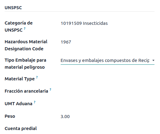 Campos necesarios para la guía de entrega para materiales peligrosos.