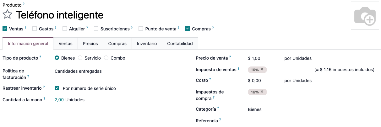 Configuración general de los productos almacenables.