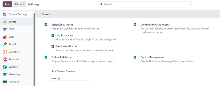 The Booth Management setting in the Odoo Events application.