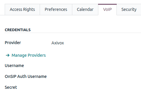 Axivox credentials in the user profile.