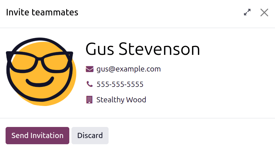 The invite a user pop-up window, configured.
