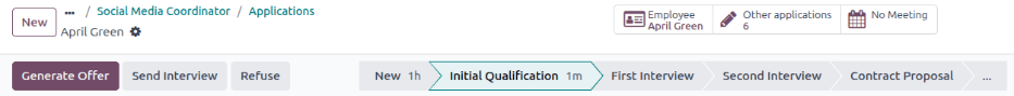 Change the stage of an applicant by clicking on the desired stage at the top of the applicant's card.