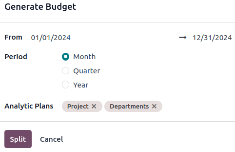 定期予算を生成するためのすべてのオプション