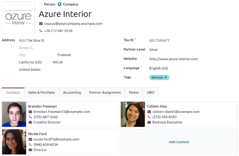 연락처 양식에 연락처나 주소를 추가합니다.