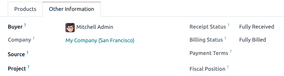 구매발주서 양식에 있는 청구 상태 필드입니다.