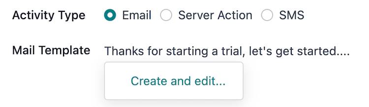 A opção de menu suspenso Criar e editar e-mail na janela pop-up criar atividades.