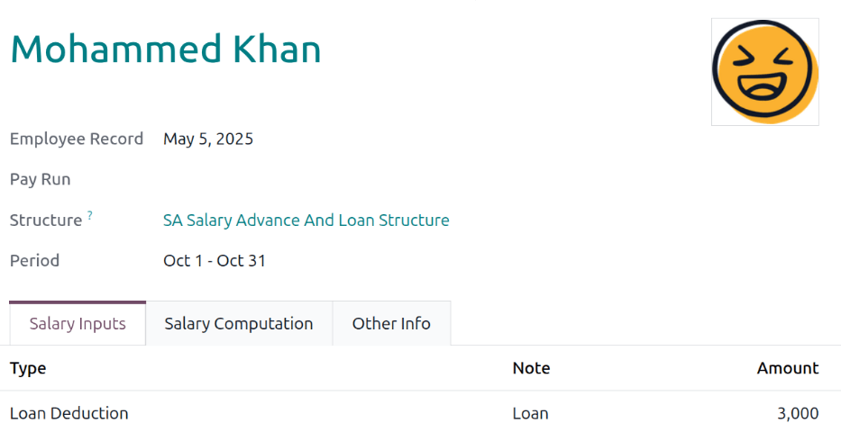 A configured loan payslip.