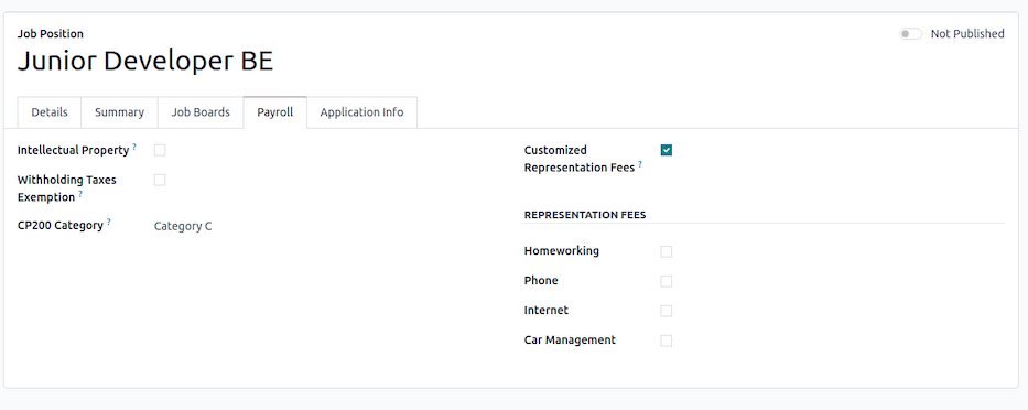 Representation Fees Job Position.