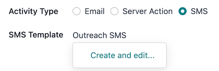 A opção de menu suspenso Criar e editar e-mail na janela pop-up criar atividades.