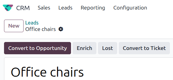 Create opportunity button on a lead record.