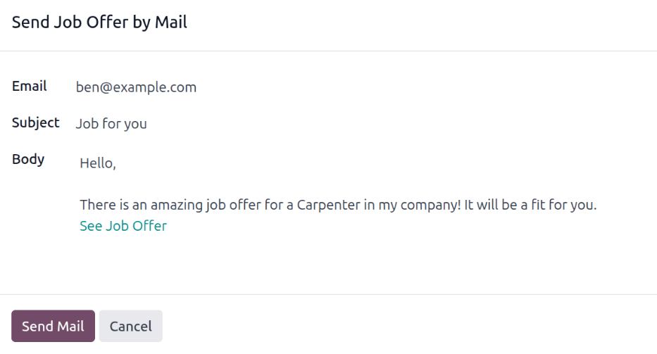 Referral email pop-up window with the email message inside it.
