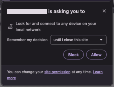Permission popup to access local network devices