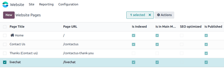 强调“已发布”框的网站页面列表视图。