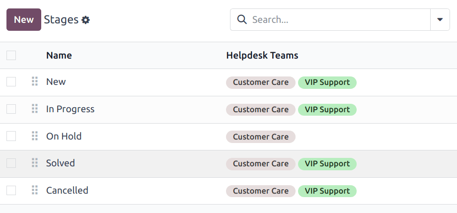 阶段列表页面的视图，强调用于更改阶段顺序的按钮。