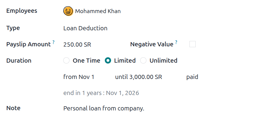 A salary adjustment form filled out for an employee loan.