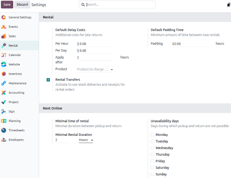 租赁应用配置设置示例。