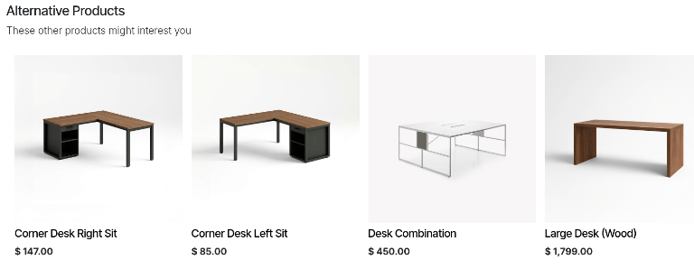 The alternative products section of an product page.