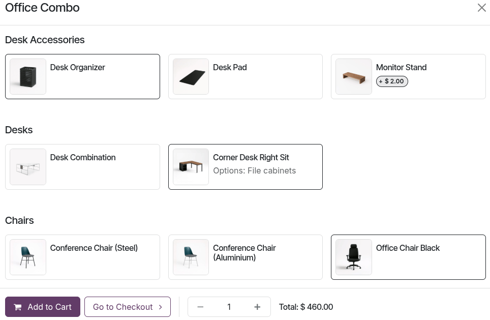 Add the combo product to the cart.