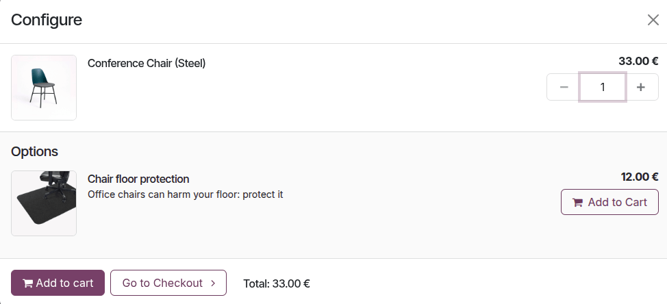 Optional products cross-selling.