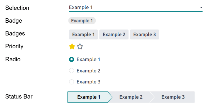 Ejemplos de campos de selección con diferentes widgets