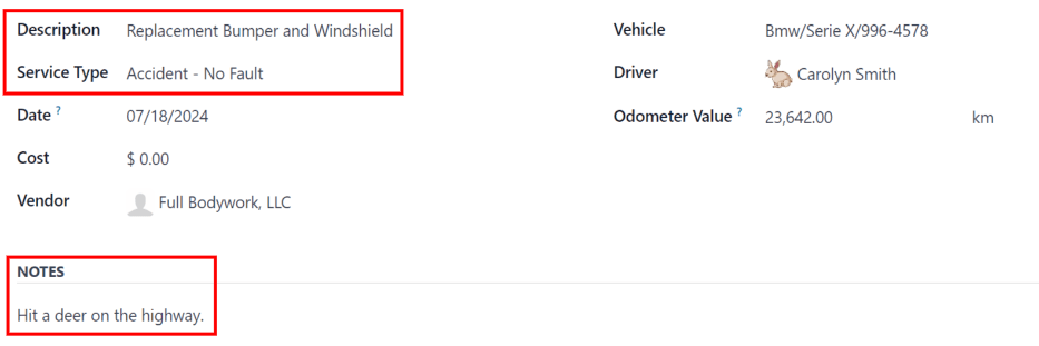 输入意外维修信息。