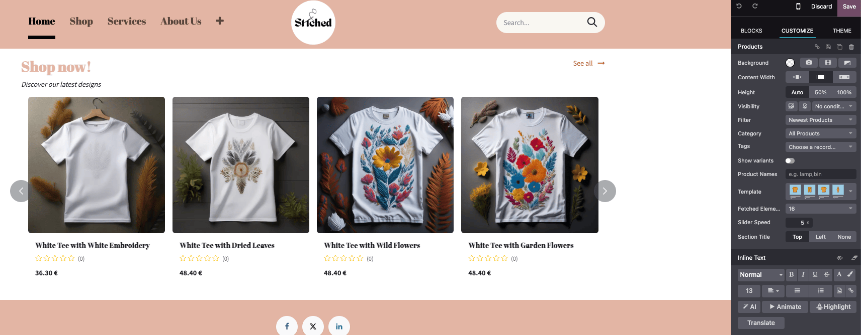 Example of a products block