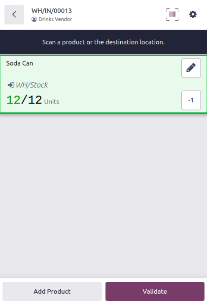 Overview of receipts in transfer to validate.