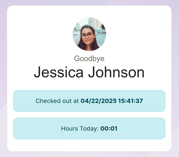 A mensagem de despedida com todas as informações de check-out do funcionário.