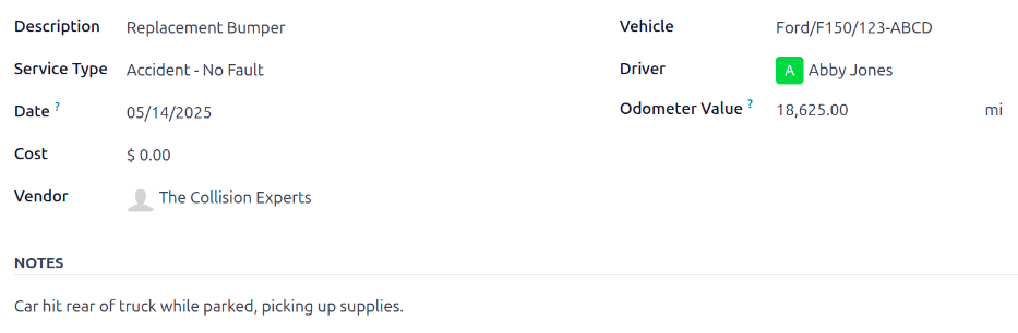 输入意外维修信息。