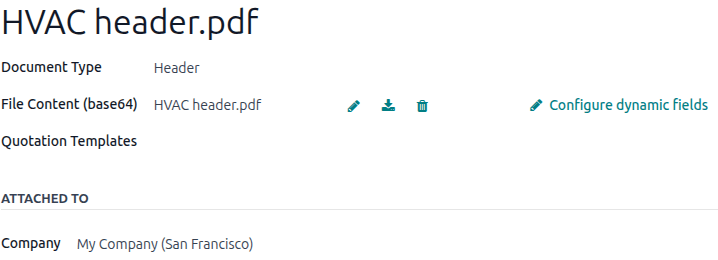 A configured document form for a header.