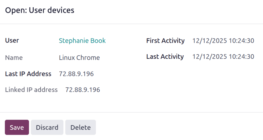 The device details for one device.