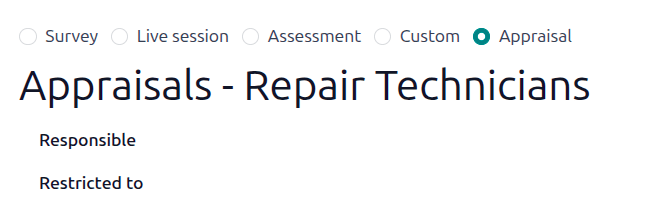 The appraisal radio button ticked on an appraisal form in the Surveys app.