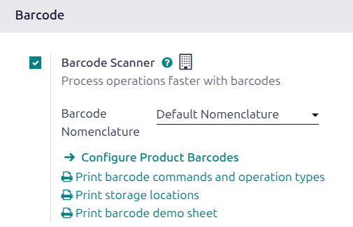 Enabled Barcode feature in Inventory app settings.