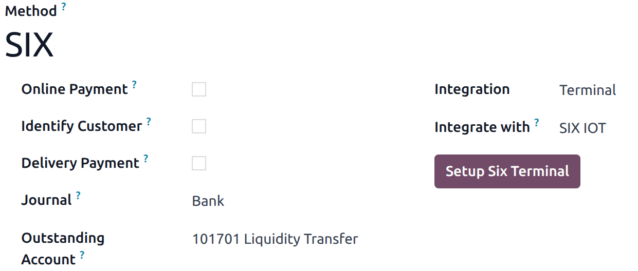 Creating a new payment method for the SIX payment terminal