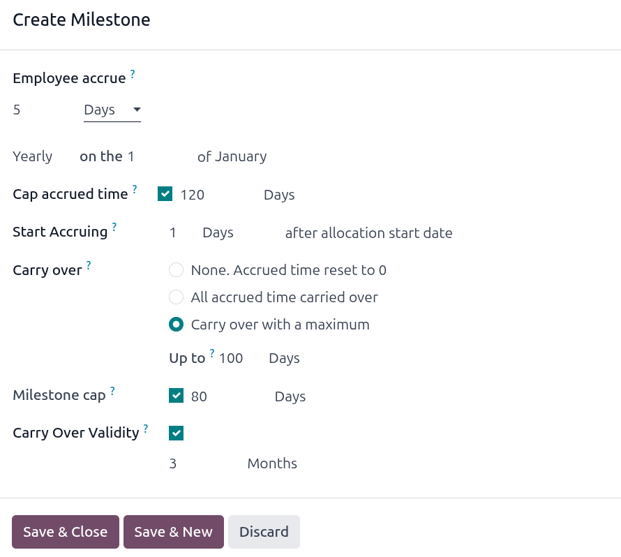 Um formulário de marco com todas as entradas preenchidas.