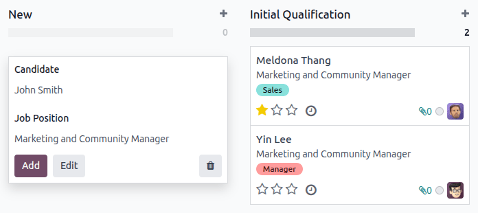 Todos os campos de um novo formulário de candidato inseridos ao usar a opção Adição rápida.