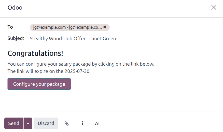 Enviar um e-mail para o candidato com um link para o salário oferecido.