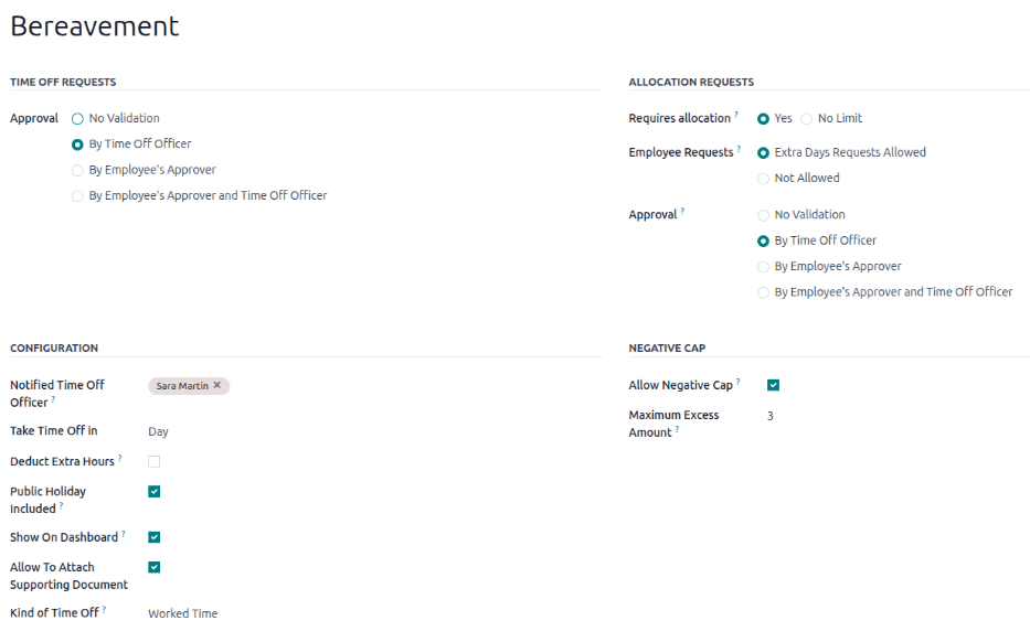A metade superior do formulário de tipo de folga, com todas as informações preenchidas para o tempo de atetado médico.