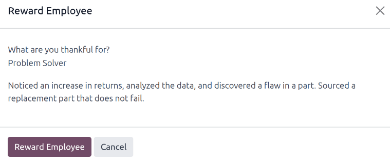 已填写的“奖励员工”字段。