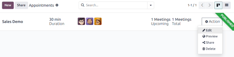 The edit button on an appointment type record.