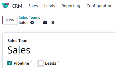 Menú de leads en la aplicación CRM.