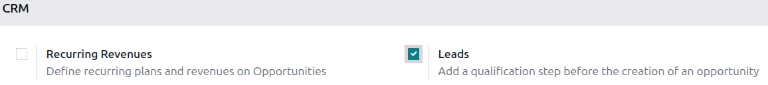 Ajustes de leads en la página de configuración de CRM.