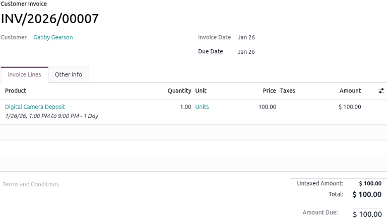 A confirmed invoice for a rental deposit.
