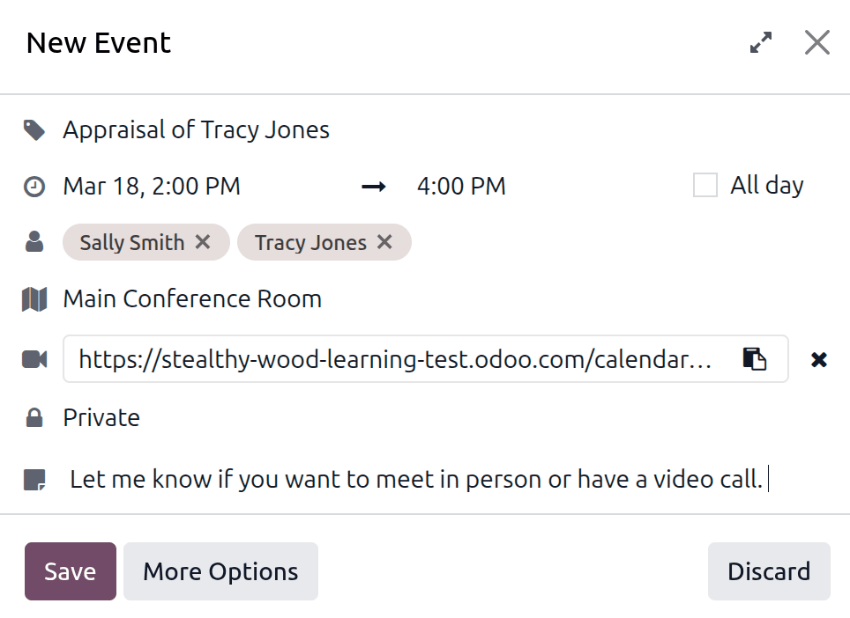 El formulario de reunión con toda la información correspondiente para la evaluación anual de Ronnie Hart.