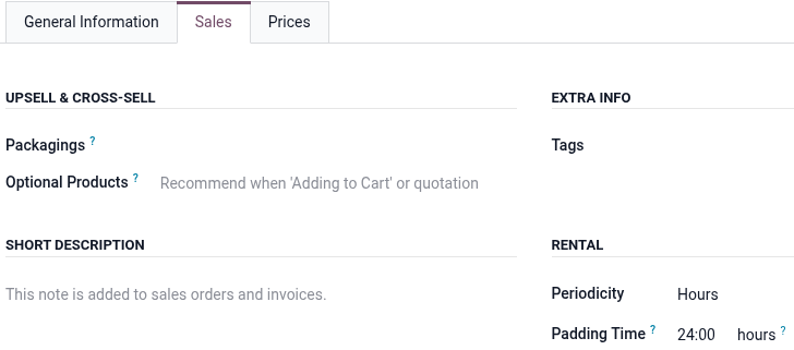 Sample of the Rental product's Periodicity field in the Sales tab.
