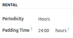 Sample of the Rental section of the Sales tab of a service product.
