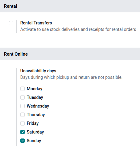 Sample of Rental app configuration settings.